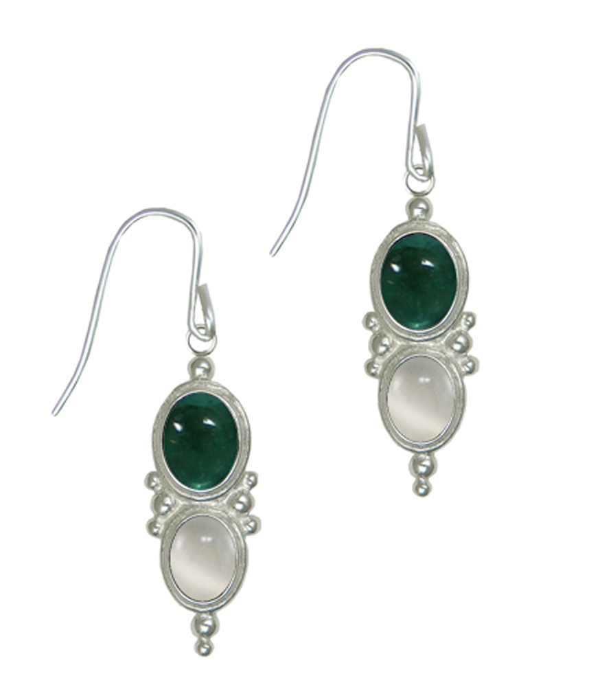 Sterling Silver Drop Dangle Earrings With Fluorite And White Moonstone